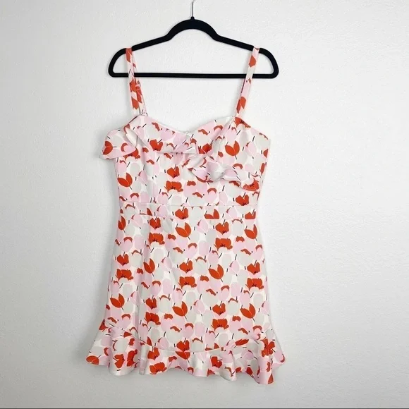 Black Halo Zalda Ruffle Floral Ruffle Mini Dress Cream Pink Size 10 Sleeveless